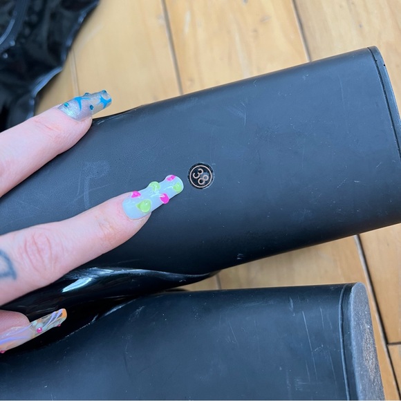 Heelless platform thigh high boots - black pvc - Picture 6 of 10